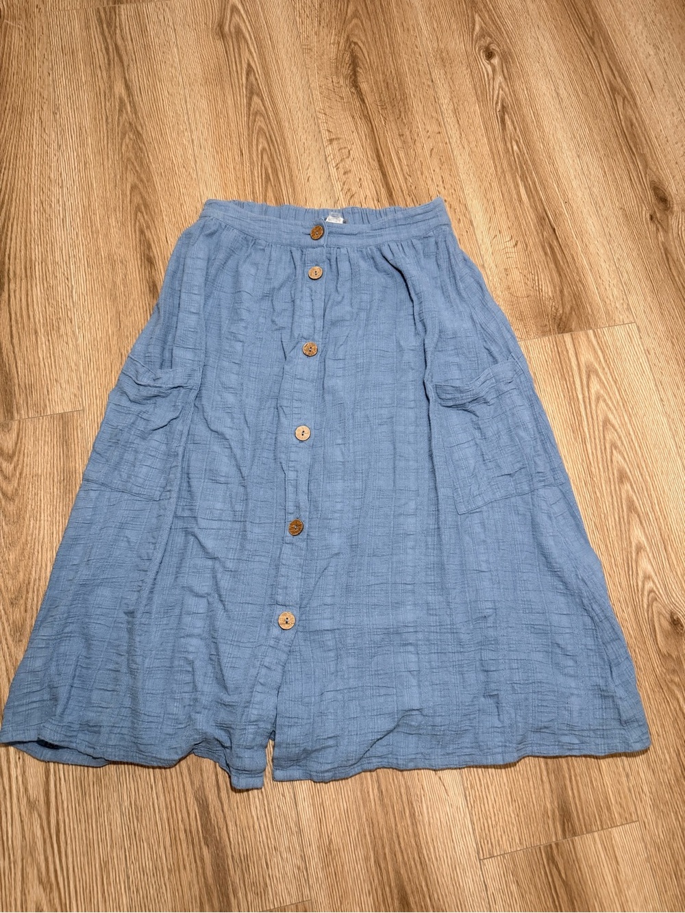 Roxy Blue Cotton Gauze Midi Skirt Women's M Button Front Pockets Coastal
